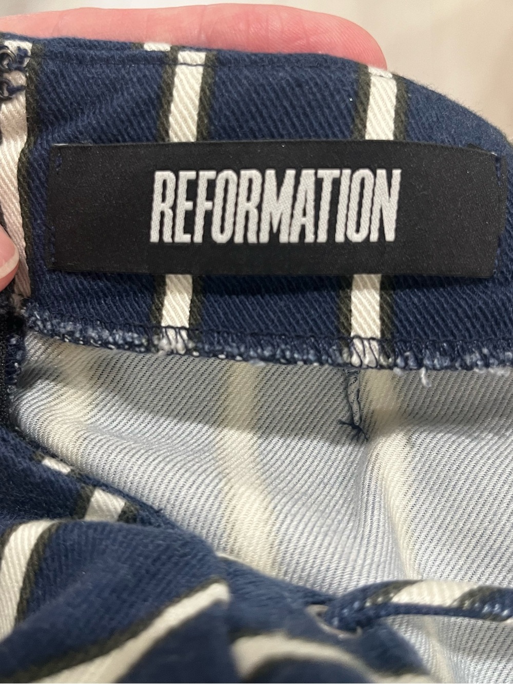 Reformation Striped Navy Blue Jumpsuit with White Pinstripes women’s size 2 - Picture 9 of 10